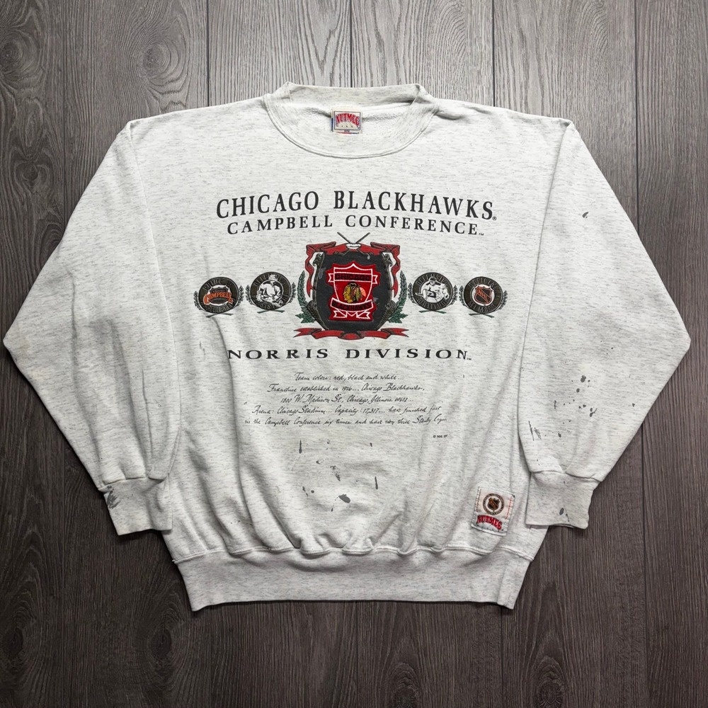 Vintage 1991 Nutmeg Mills Large Chicago Blackhawks NHL Norris Sweatshirt